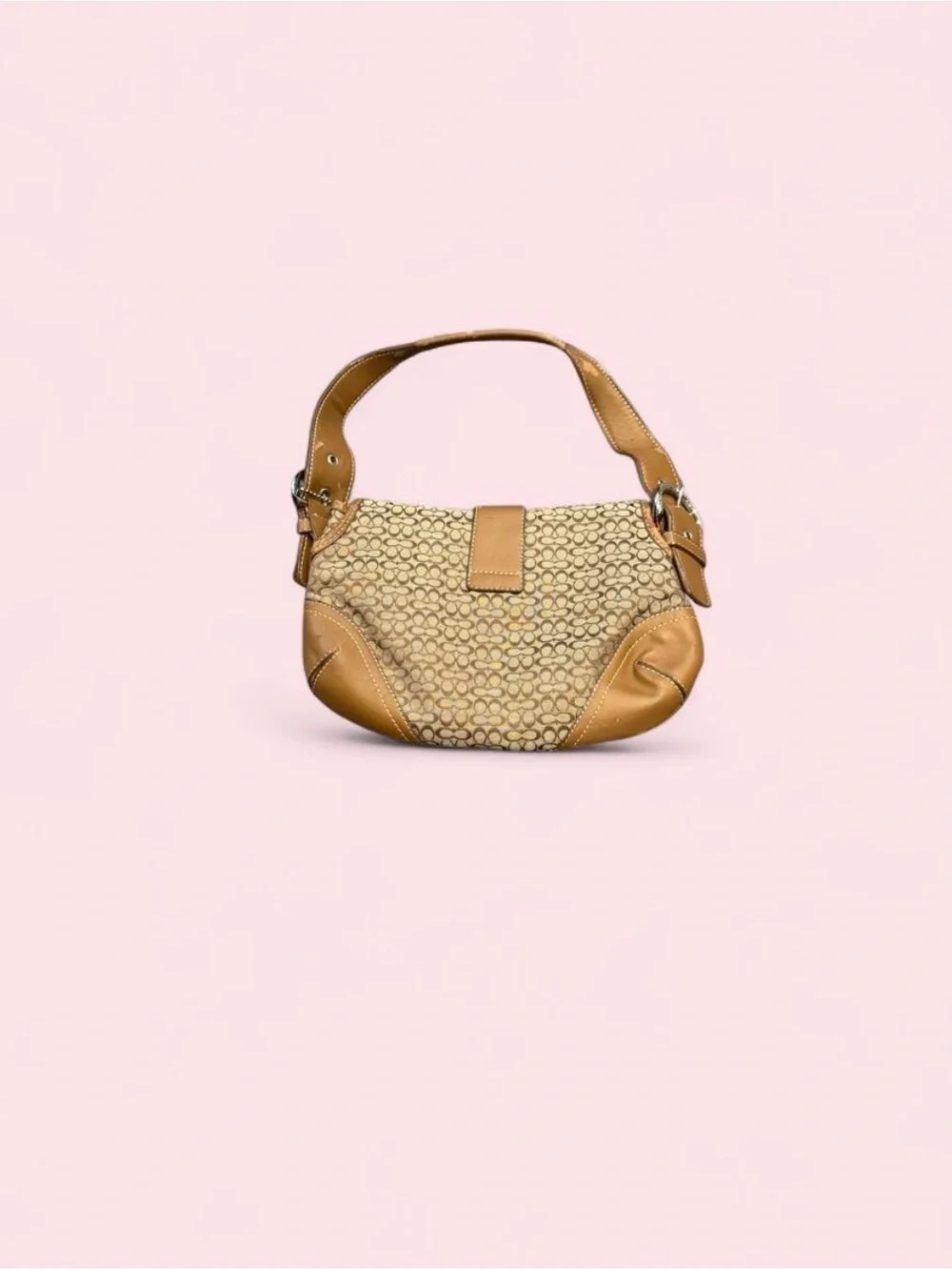Vintage Coach Signature Soho Canvas & Leather Shoulder Bag Y2K Tan Brown